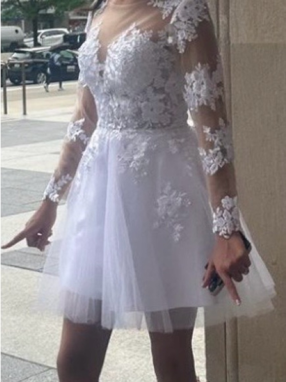 Amazon White Lace Appliqué Short Tulle Wedding Dress